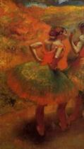 Two Dancers in Green Skirts. Landscape Scenery