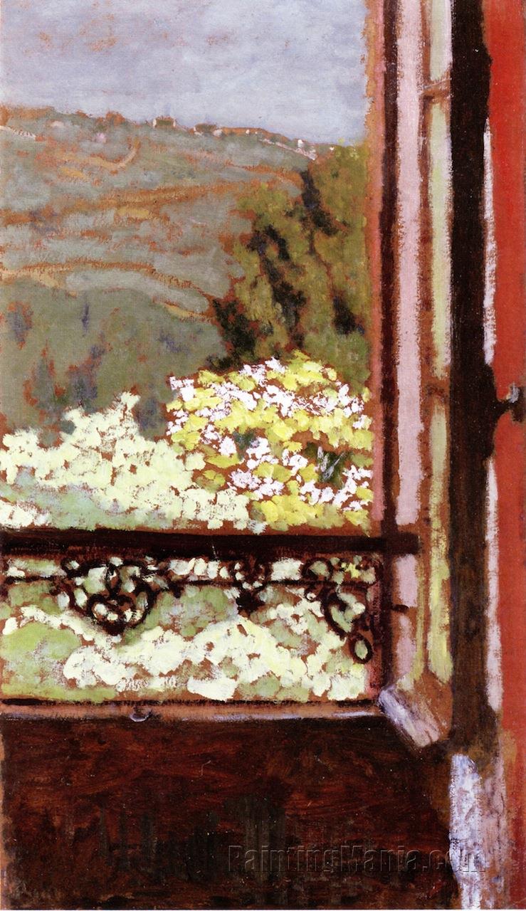 An Open Window overlooking Flowering Trees