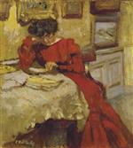 Madame Hessel in Red Dress Reading