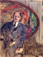 Monsieur Benard in front of the painting 'Le Grand Teddy'