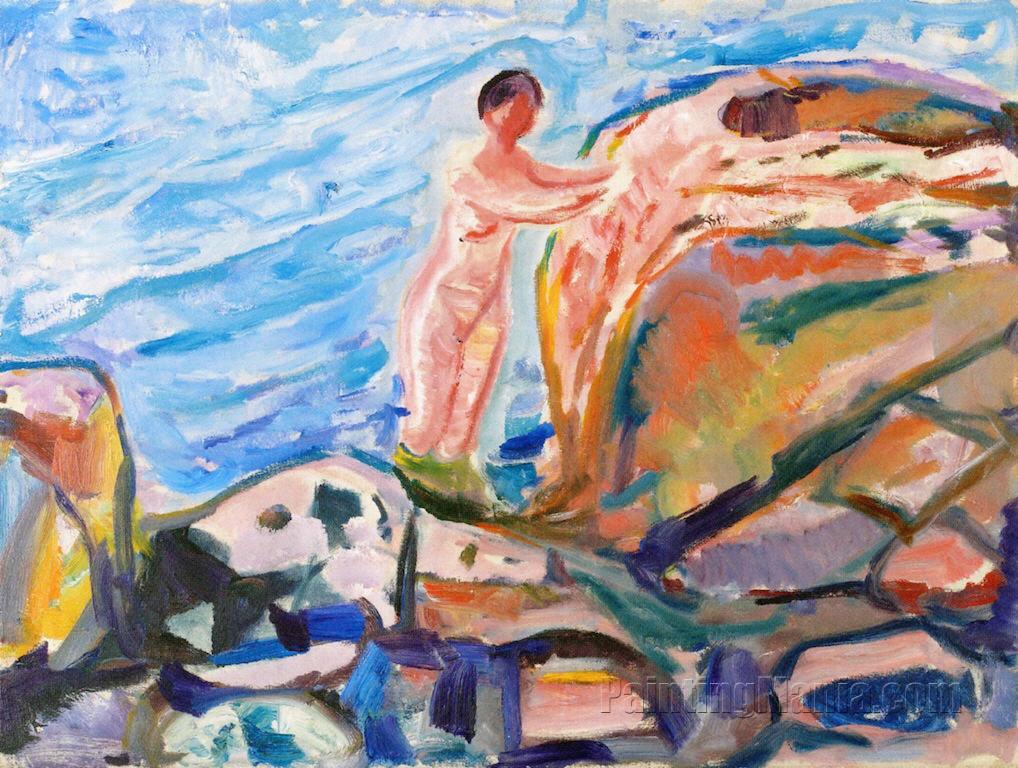 Bathing Woman by a Red Cliff