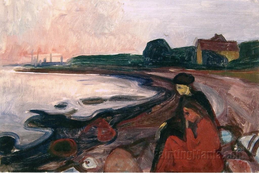 Beach with Two Seated Women