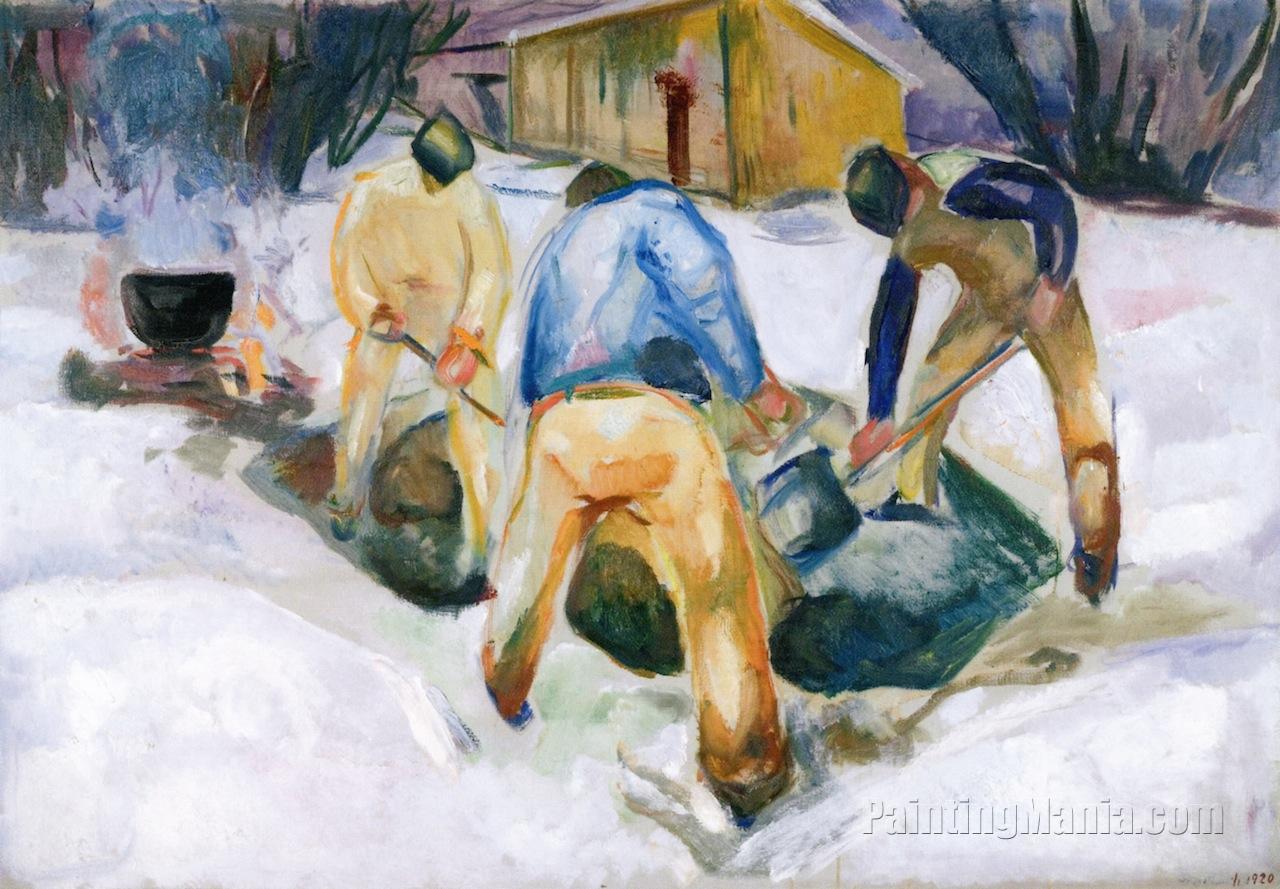 Street Workers in Snow