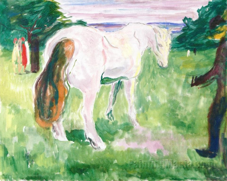 White Horse in a Green Meadow