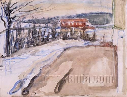 Winter Landscape with Red House at Ekely