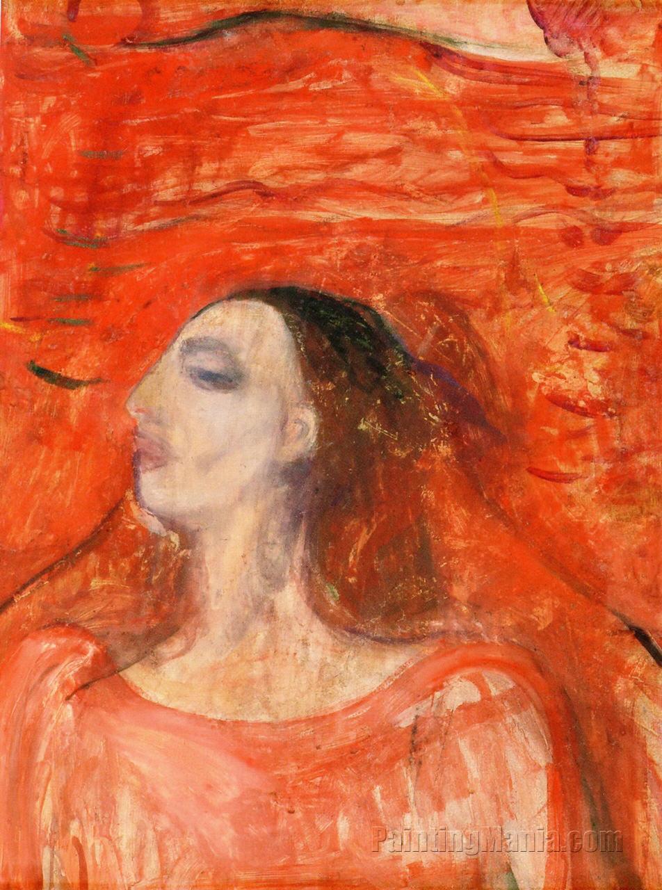 Woman's Head against a Red Background