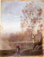 Landscape with Woman Walking by a Lake