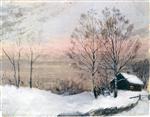 Winter Landscape with House and Red Sky