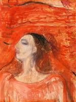 Woman's Head against a Red Background