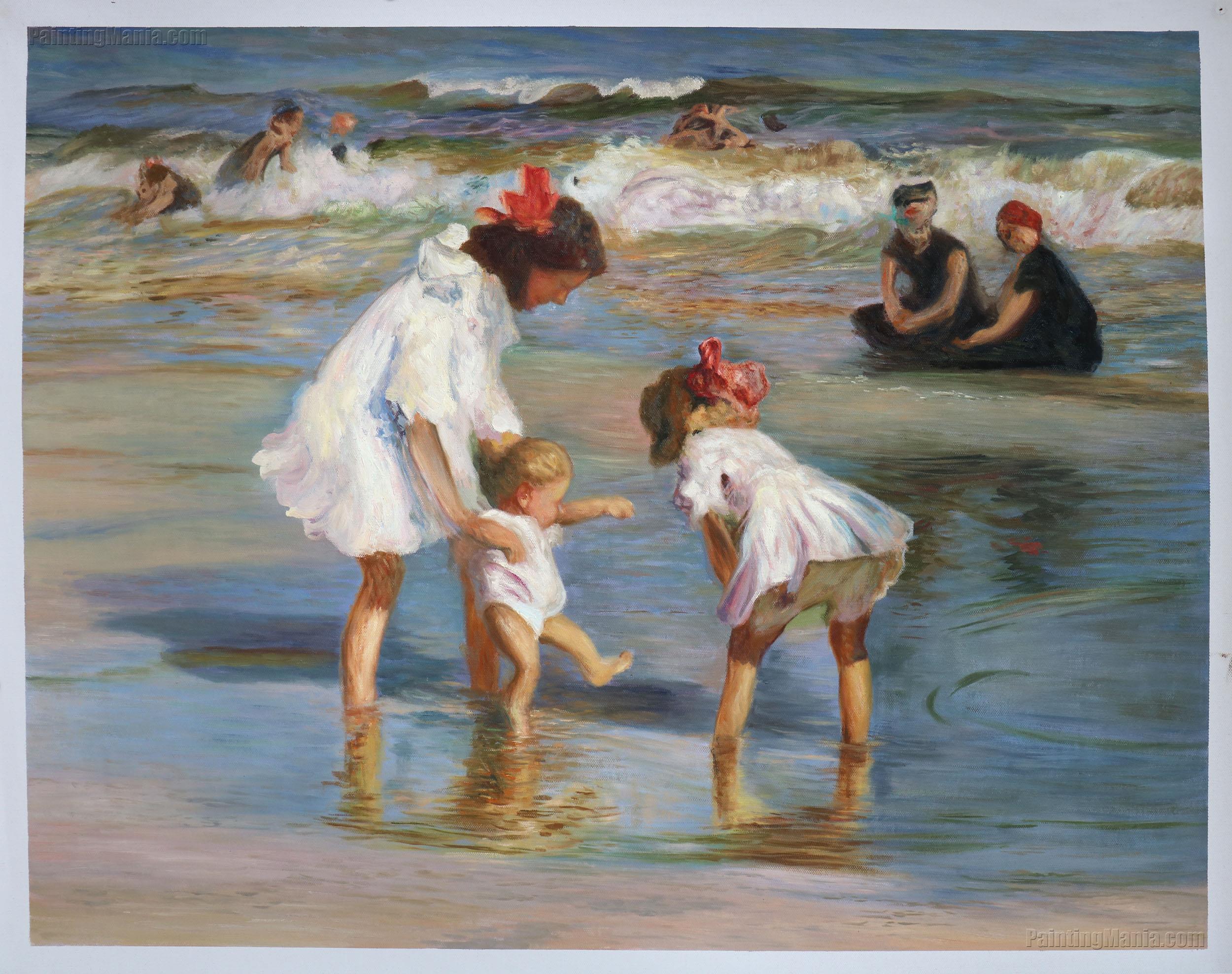 Children Playing at the Seashore Historic Photo Print 1905