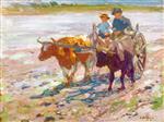 Man and Child on an Ox Cart