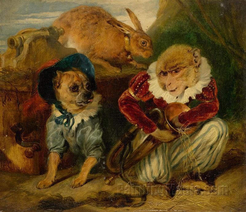 Circus Monkey with Dog and Hare
