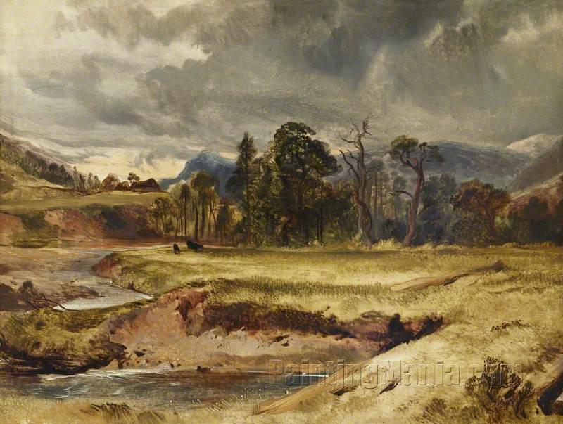 Scottish River Scene with Cattle in a Meadow