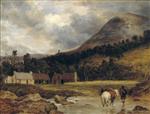 Scottish Landscape: Bringing in a Stag (figure and animals by Sir E. Landseer)
