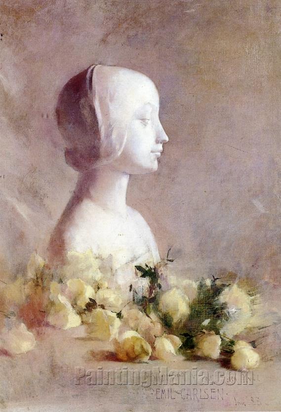 Still Life with Bust and White Roses