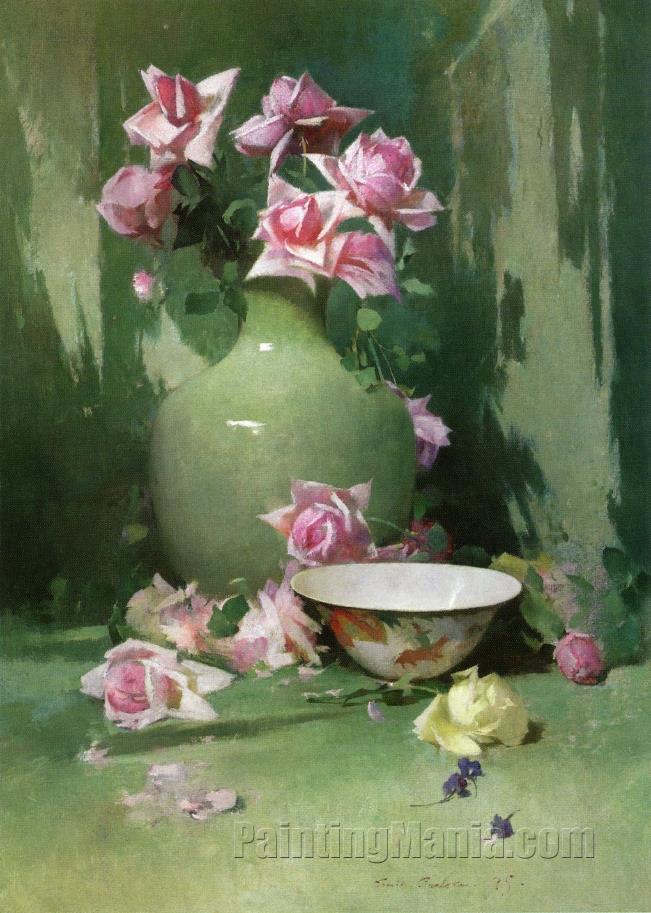 Vase of Roses with Porcelain Bowl