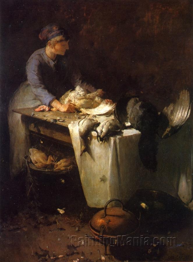 A Young Girl Preparing Poultry