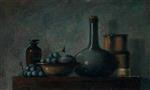 Still Life with Grapes, Bottle, and Stoneware