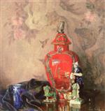 Still Life with Red Urn and Asian Figurines