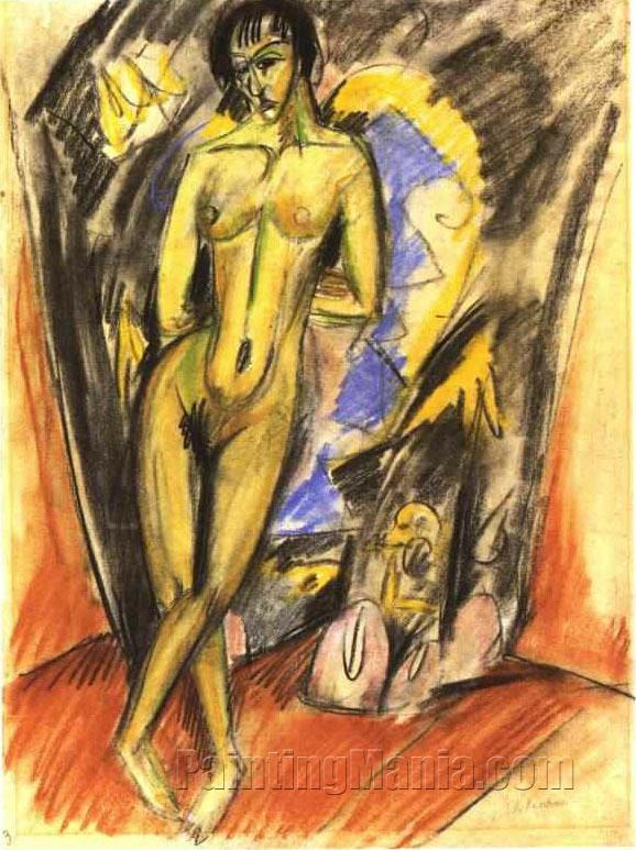 Standing Female Nude in Front of a Tent