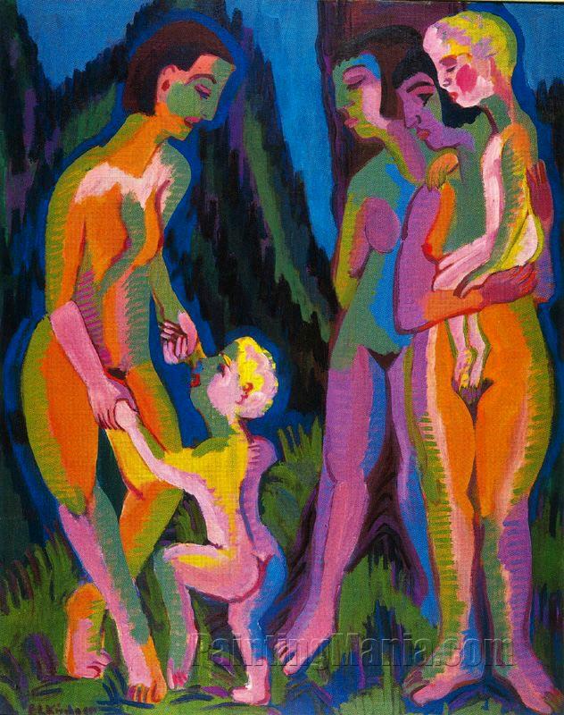 Tre donne nude con bambini