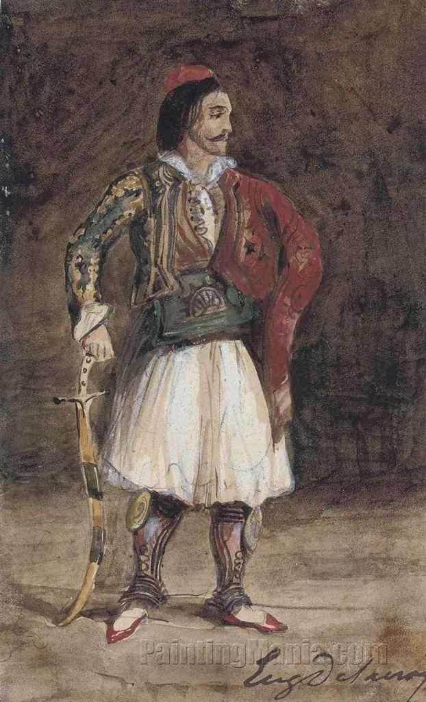 A standing man wearing Greek Souliot costume
