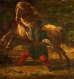 The Horse Tamer. Coloured man with rearing stallion