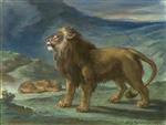 Lion et lionne dans les montagnes