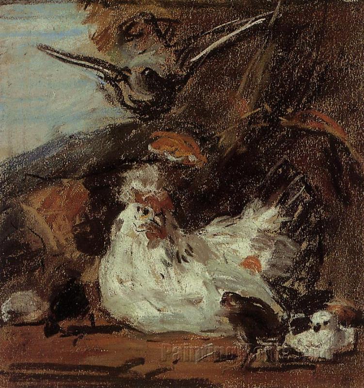 A Hen and Her Chicks (after Melchior d'Hondecoeter)