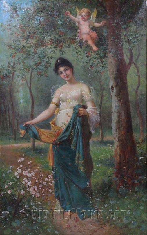 Maiden in a Silk Gown with Cherub