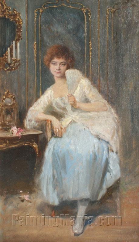 Portrait of a Young Girl Seated in Interior with Fan