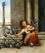 Girl Feeding Pigeons at St. Mark's Square