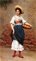Young Woman with Basket of Oranges and Lemons