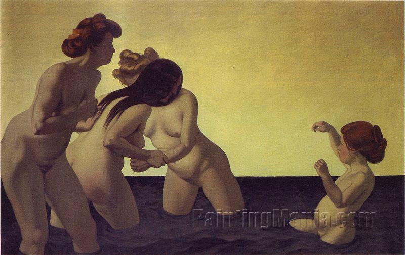 Three Women and a Little Girl Playing in the Water
