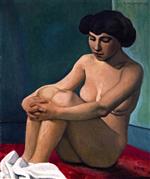 Nude Young Woman, Seated on a Red Rug