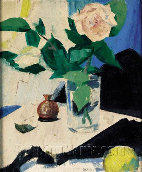Still Life with Roses, Black Fan and Lemon