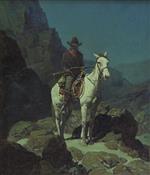 Cowboy on Horse at Night