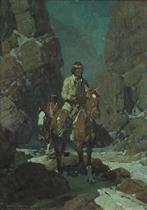 Down Through the Canyon, two indian riders on horseback