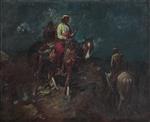 Indian on Horseback in Moonlight