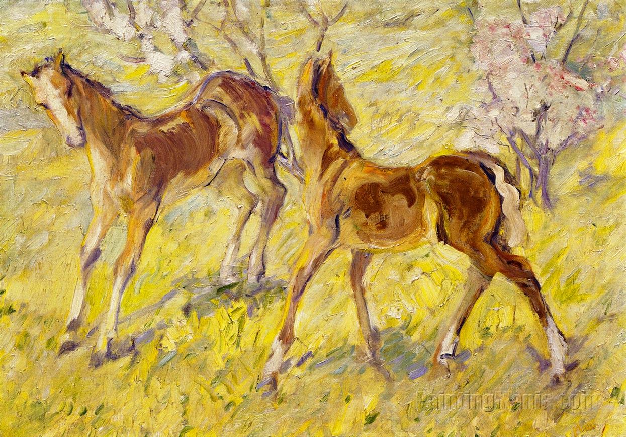 Foals at Pasture (Leaping Foals)
