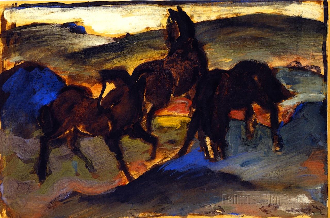 Horses in a Pasture II (Three Horses)
