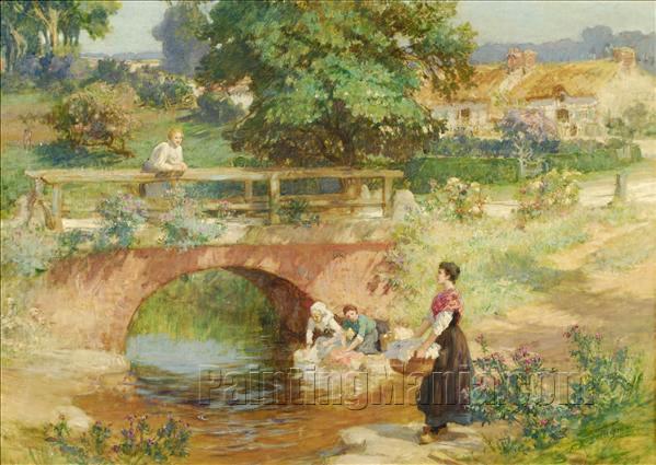 Washing Laundry in a Village Stream