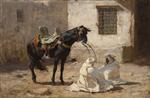 Black Stallion and Two Bedouin Men in a Wind Storm