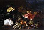 Vegetables and Fruit with Rabbits in a Landscape