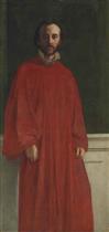 Self-portrait, three-quarter length, wearing a red robe