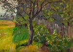 Spring Landscape with Picket Fence
