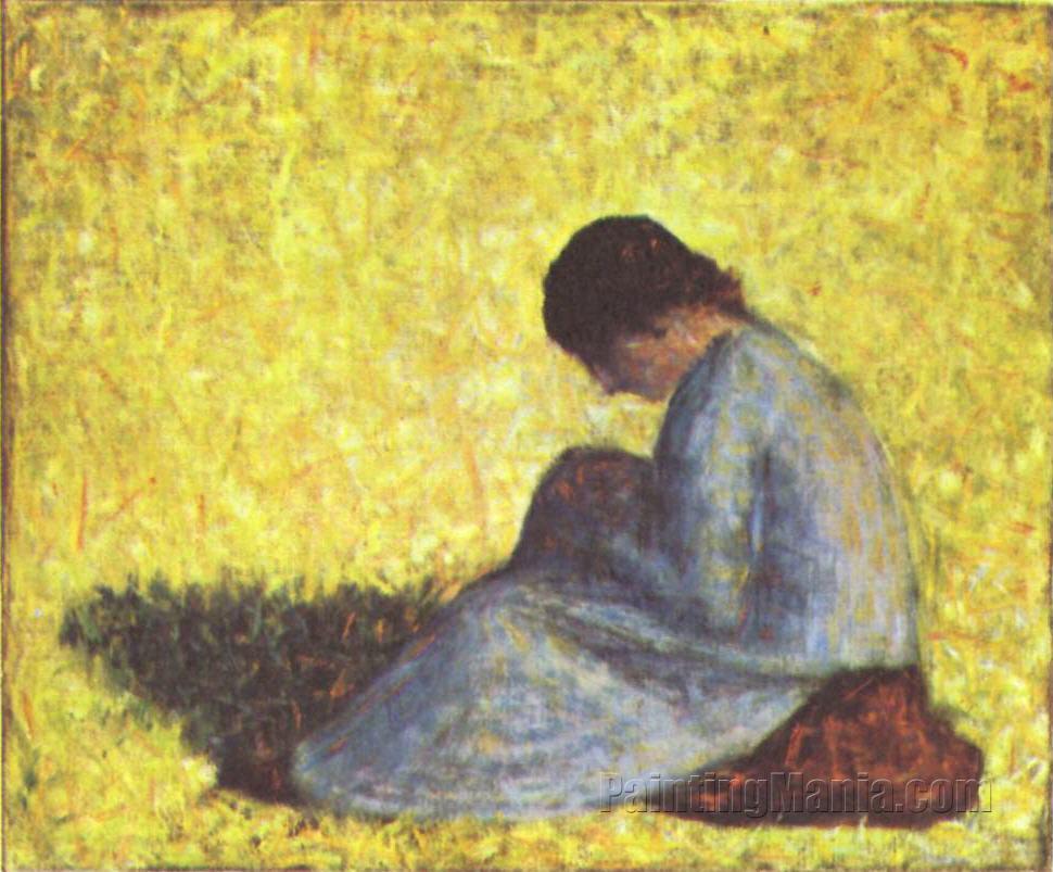 On a Meadow Sitting Farmer Girl