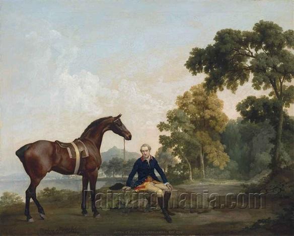 James Hamilton with His Bay Hunter Mowbray, Resting on a Wooded Path by a Lake