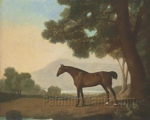 Lord Clermont's Bay Racehorse Johnny, in a Wooded Landscape, with a Lake and Hills Beyond