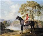 'Euston', A Dappled Grey Racehorse with Jockey Up in a River Landscape